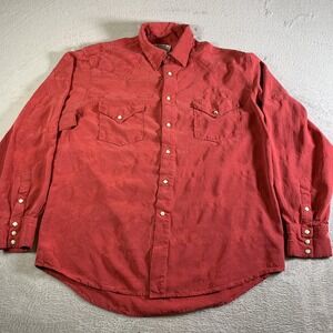 Ryan Michael Shirt Mens Large Red Silk Western Pearl Snap Long Sleeve Cowboy